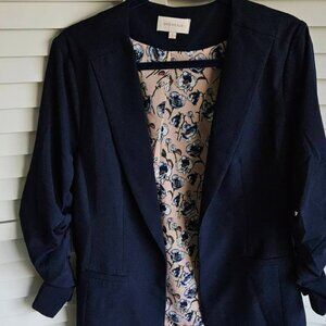 Skies Are Blue navy Raja Collarless Blazer with scrunch sleeves- L